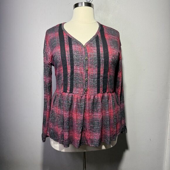 Maurices Plaid Button-Front Peplum Top Women’s Size XXL Red Black & Purple - Picture 1 of 11